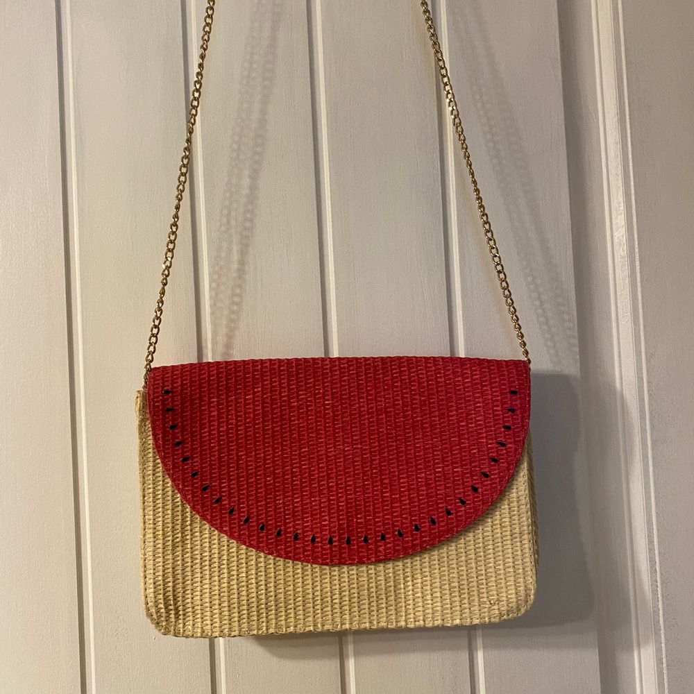 Escada sorebetto Rosso watermelon boho/wicker crossbody clutch bag